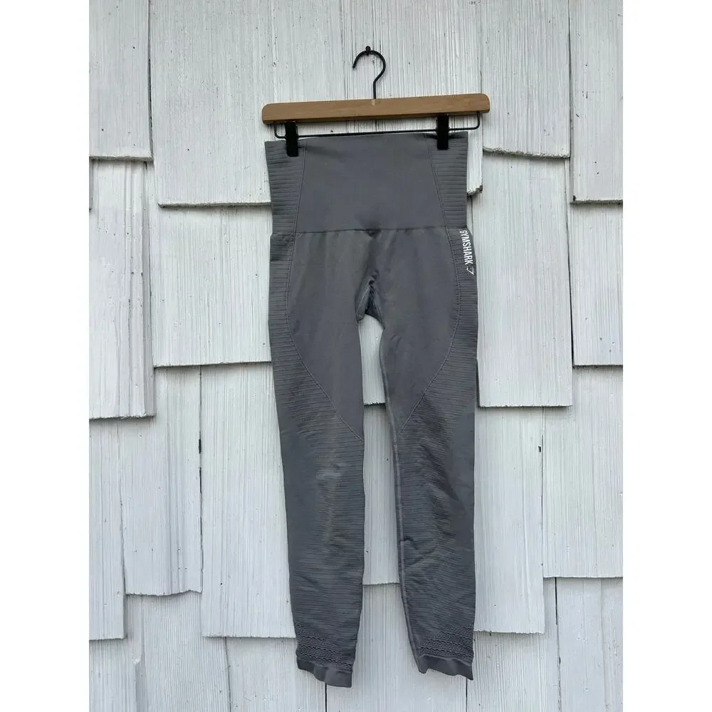 Gymshark Energy+ Seamless Leggings High Waisted Breathable Knit Gray Size S‎